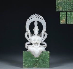 White Hetian Jade Statue of Eight-Armed Guanyin