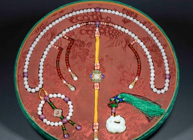 Qing Dynasty Jade Handheld Prayer Beads Set with Eighteen Beads (cleverly carved)