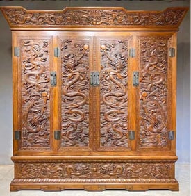 Huanghuali Wood Cabinet for Court Robes with Water Dragon Patterns