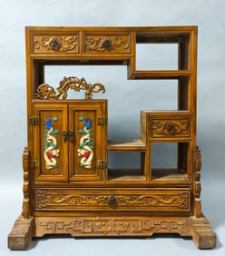 Huanghuali Wood Curio Cabinet Inlaid with Double Dragon Patterns
