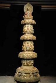 Tang Dynasty Painted White Marble Buddhist Pagoda
