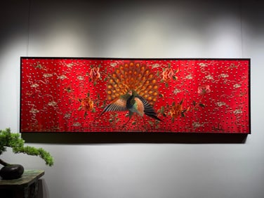 Guang Embroidery Horizontal Scroll Titled "Prosperity Unfolds"