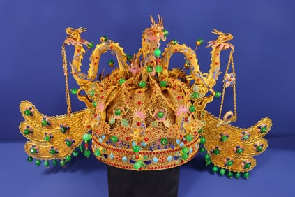 Cloisonné Gilt Phoenix Crown Inlaid with Gems and Enamel (enamel is a colored glass-like material