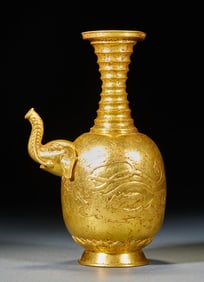 Pure Gold General’s Scepter with Chased Flying Apsaras and Elephant Head