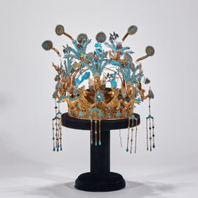Silver-Gilt Enamel Phoenix Crown with "Heavenly Official Bestowing Blessings" Theme