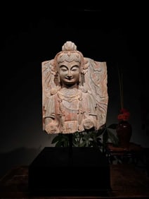 Northern Wei Dynasty Painted Green Stone Guanyin Statue