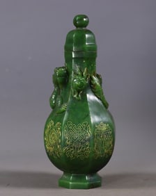 Hetian Jadeite Vase with Coiled Dragon and Eight Treasures Patterns
