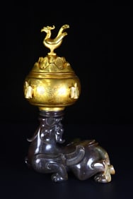 Hetian Jade Incense Burner with Beast-Shaped Lid