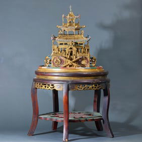 Gilt Bronze Tancheng (a ritual vessel) with Twelve Wealth Gods