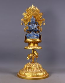 Gilt Bronze Buddha Statue Inlaid with Lapis Lazuli