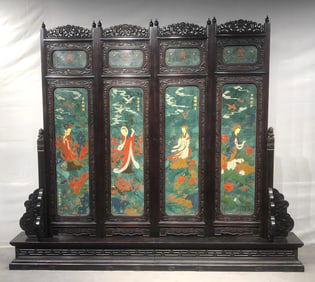Red Sandalwood Screen Inlaid with Jadeite, Themed "Four Great Beauties" (legendary beauties in