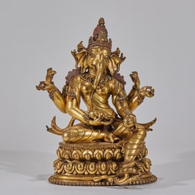 Gilt Bronze Statue of Ganesha (the Elephant-Headed God of Wealth in Hinduism and Buddhism)