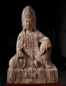Song Dynasty White Marble Statue of Guanyin in Free Posture with Gilt and Paintings