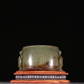 Hetian Jade Seed Material Bowl with Three Buddhas Carvings