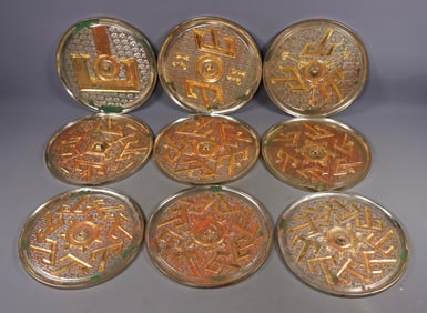 Set of Gilt Bronze "Nine Mountains Mirrors"