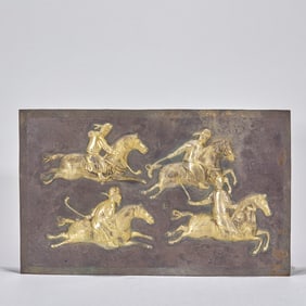 Silver-Gilt Plaque with Polo Playing Scenes, Pre-Ming Dynasty