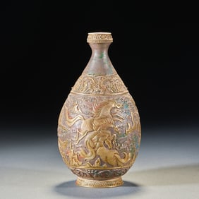 Pure Silver-Gilt Vase with Chased "Eight Steeds" Patterns