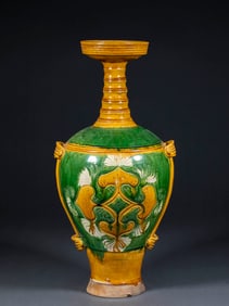 Liao Dynasty Tricolor Glazed Vase with Plate Mouth