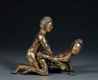 A Pair of Gold and Silver Inlaid Acupuncture Figures (Pre-Ming Dynasty)