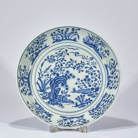 Ming Dynasty Blue-and-White Plate with "Three Friends of Winter" Patterns (pine, bamboo and plum,