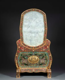 Qing Dynasty Qianlong Reign Hetian Jade and Enamel Table Screen with "Dragon Playing with Pearl"