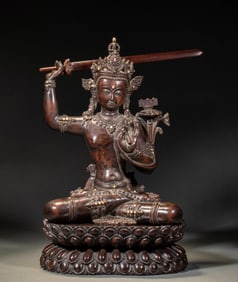Qing Dynasty Agarwood Statue of Manjushri Holding a Sword