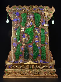 Filigree Gilt Screen Inlaid with Jadeite, Featuring Nine Dragons