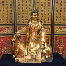 Gilt Bronze Buddha Statue Inlaid with Gemstones