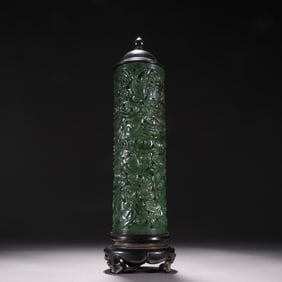 Qing Dynasty Hetian Jadeite Incense Tube with Fortune-Cloud Patterns