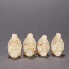 Set of Qing Dynasty Hetian Jade Kneeling Human Figurines