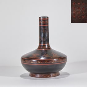Lacquered Vase with Long Neck and Figure Stories