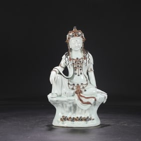 Yuan Dynasty Large Buddha Statue with Blue-and-White and Underglaze Red Techniques