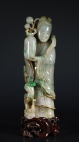 Qing Dynasty Jadeite Ornament of "Maguhu Presenting Longevity" (Maguhu is a immortal figure