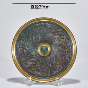 Inlaid Gold and Silver Hunting - Patterned Bronze Mirror from Before the Ming Dynasty