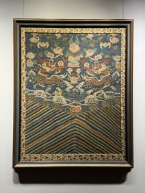Kesi Silk Robe Material "Two Dragons Presenting Birthday Wishes" from the Middle Qing Dynasty