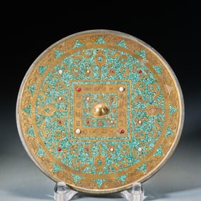Pre-Ming Gilt Bronze Inlaid Gem Bronze Mirror