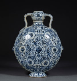Yuan Dynasty Blue-and-White Flower-Patterned Moon Flask