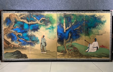 Zhang Daqian's Splashed Color Figure and Landscape Screen