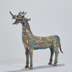 Gold and Silver Inlaid Turquoise Bronze Divine Beast