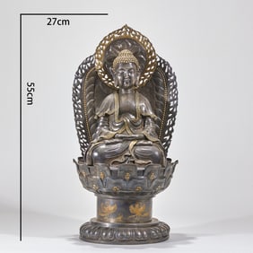 Pre-Ming Pure Silver Sakyamuni Statue