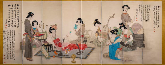 Zhang Daqian's "Beauty" Eight-Connected Scenic Screen
