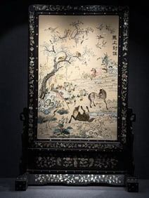 Fine ?? Inlaid Cantonese Embroidery Table Screen "Horse and Monkey for Official Promotion"