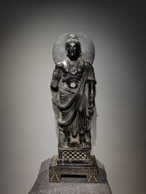 Gray Schist Gandhara Maitreya Bodhisattva Statue