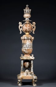 High Ancient Jade Pagoda Incense Burner with "Peaceful Age and Turning the Tide" Theme