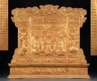 Qing Dynasty Gilt Bronze Three Buddhas Screen