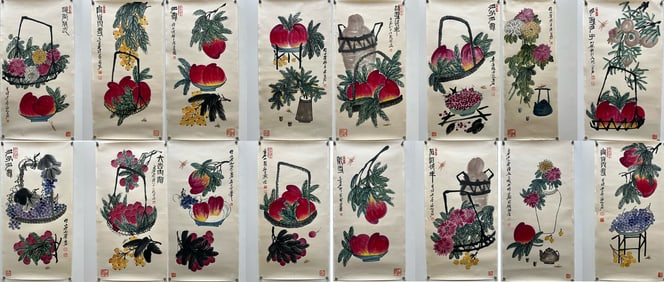 16 Qi Baishi's Flower, Bird, Insect and Grass Works with One Letter