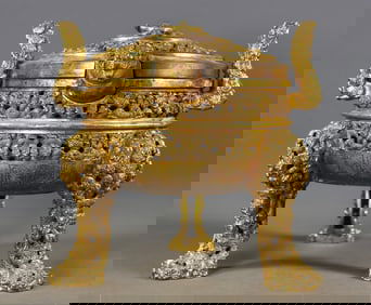 Warring States to Han Dynasty Bronze Gilt Openwork Tripod Incense Burner