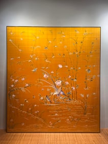 Large-Scale Yellow-Ground Cantonese Embroidery "Adding Flowers to Brocade"