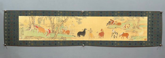 Zhang Daqian's "Horse Bathing" Mirror Heart Painting