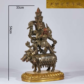 Ming Yongle Period Silver-Gilt Yab-Yum Yamantaka Buddha Statue